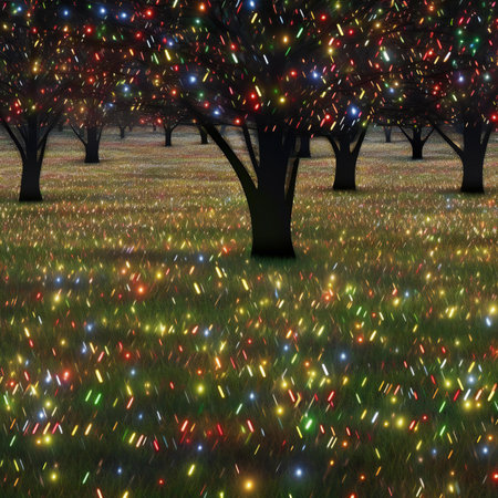 Colorful lights in the night forestの素材