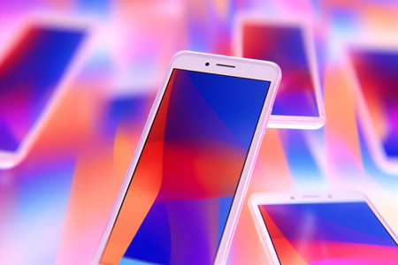 Smartphone on abstract colorful background.の素材