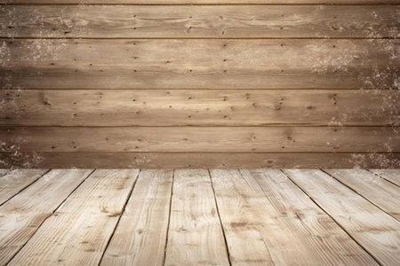 Wooden wall and floor with wooden planks. Vintage background.の素材
