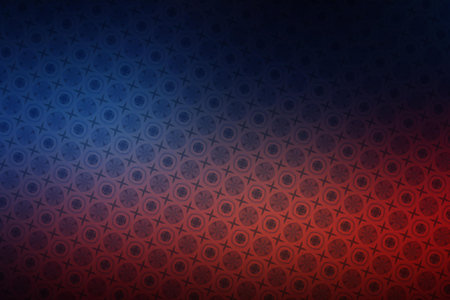 Blue and red background with a pattern of circles.の写真素材