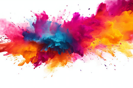 Colorful explosion of colored powder isolated on white background. Abstract backgroundの素材