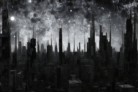 abstract futuristic city on the background of the night sky with starsの素材