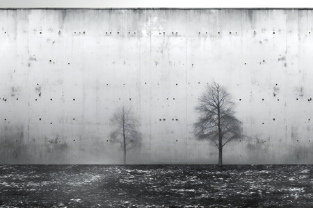 Concrete wall with a lonely tree in the middle. Conceptual imageの素材