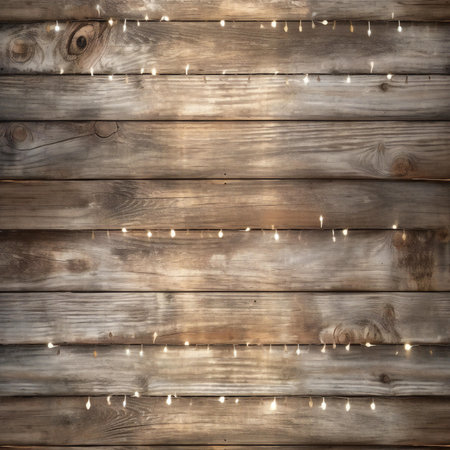 Christmas lights on a wooden wall. Christmas background for your design.の素材
