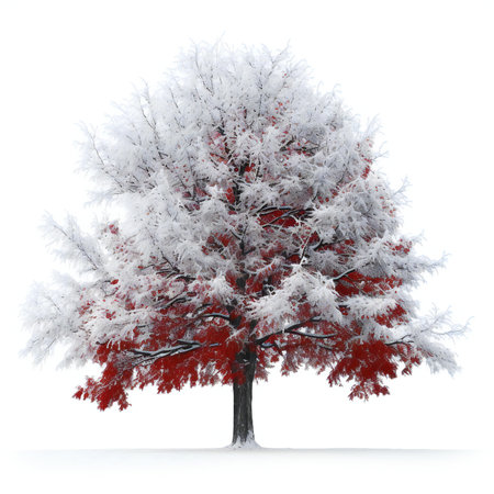 Tree covered with hoarfrost isolated on white background.の素材