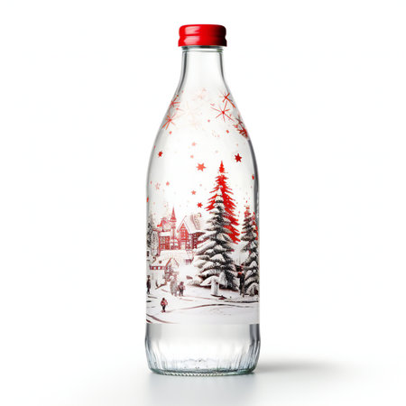 Water bottle with christmas tree on white background.の素材