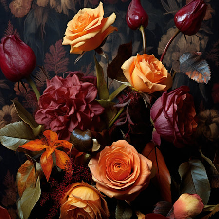 Bouquet of roses on a dark background. Floral composition.の素材