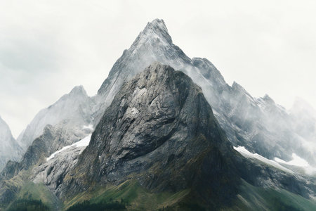 Mountain landscape with snow and fog in Cordillera Blanca, Peruの素材
