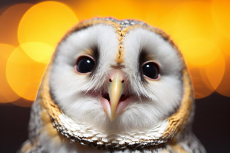 Portrait of a cute owl on a bokeh background.の素材