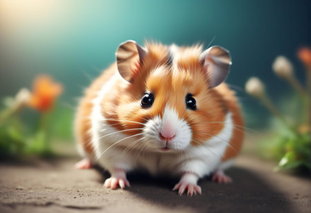 Hamster on a green background. Close-up, selective focus.の素材