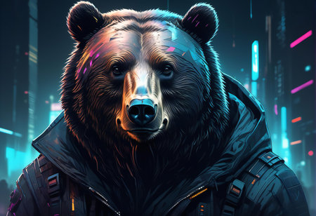 Portrait of a grizzly bear in a spacesuit.の素材