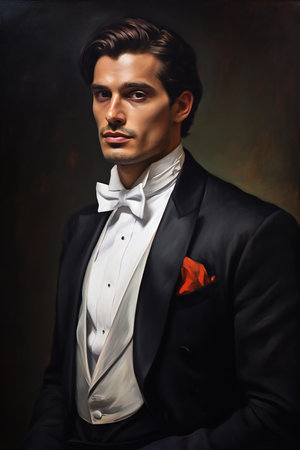 Portrait of a handsome young man in black suit. Men's beauty, fashion.の素材