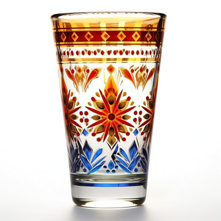 Colorful glass with floral pattern on a white background. Isolatedの素材