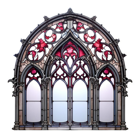 Old stained glass window isolated on white background.の素材