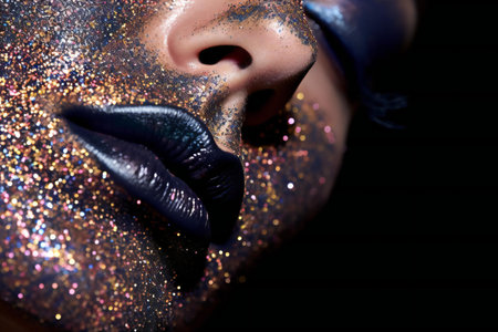 Close-up portrait of beautiful young woman with glitter makeup. Beauty, fashion.の素材
