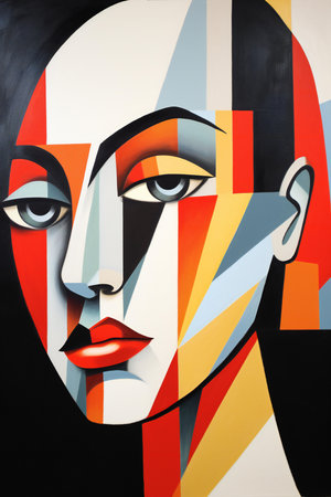 Artistic portrait of a woman with red lips, close-upの素材