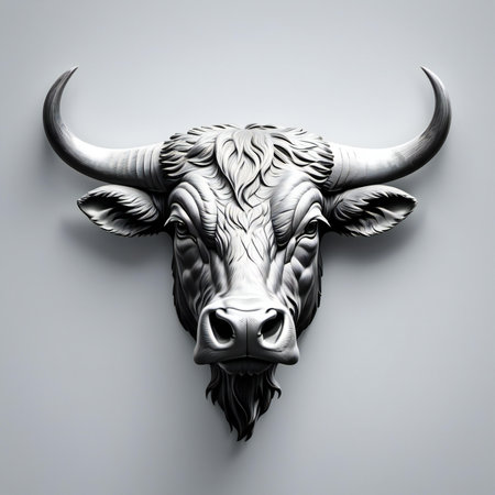 Bull head with horns on a white background.の素材