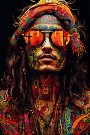 Portrait of a beautiful young hippie woman with dreadlocks.の素材