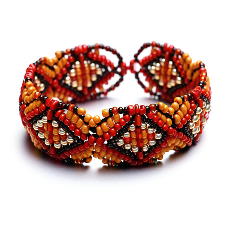 Colorful bracelet isolated on white background. Beaded bracelet.の素材