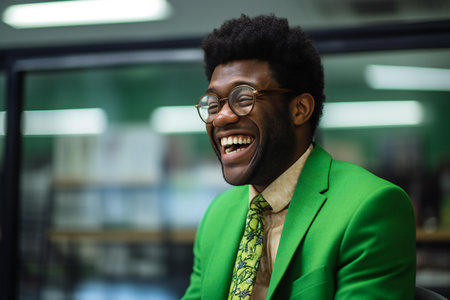 Portrait of a young african american businessman laughing in officeの素材