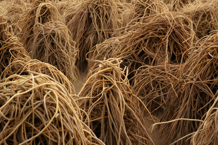 Close up view of a bunch of dry twigs on the beachの素材