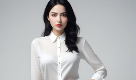 Portrait of a beautiful young asian woman in white shirt.の素材