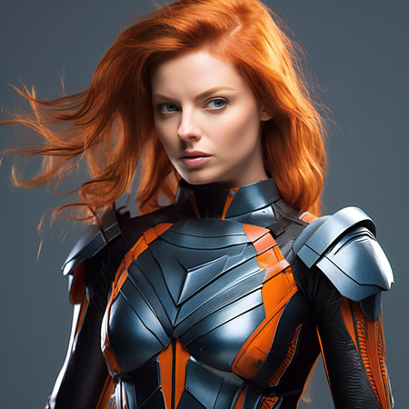 Portrait of a red-haired woman in a futuristic costume.の素材