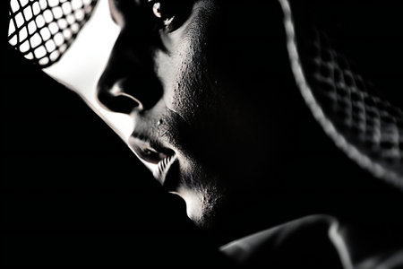 Silhouette of a man in a dark room. Black and whiteの素材