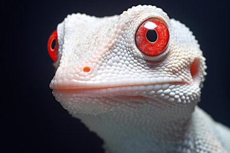 Close up of a gecko on a black background with copy spaceの素材