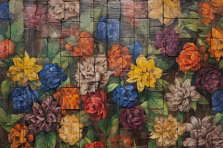 colorful flowers on old wooden background. vintage tone. selective focusの素材