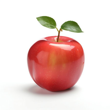 Red apple with leaf isolated on white background.の素材