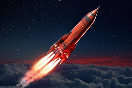 Space rocket flying high in the sky.の素材