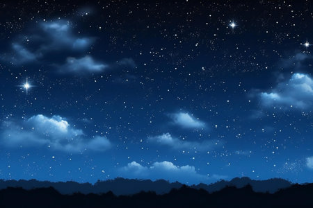 night sky with stars and silhouette of mountains in the background,illustrationの素材