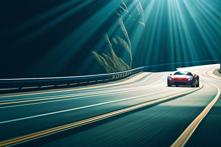 Race car on the road in the rays of the sun.の素材