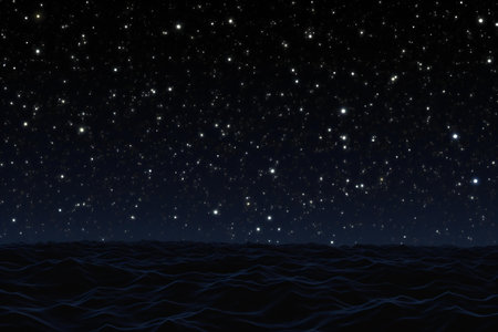 Night sky with stars and seaの素材