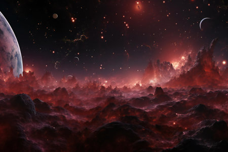 Fantasy space background with planets, stars and nebula.の素材