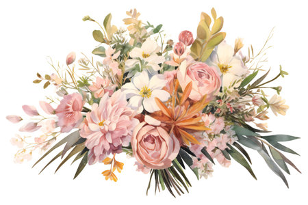 Hand painted watercolor floral bouquet. Isolated on white background.の素材