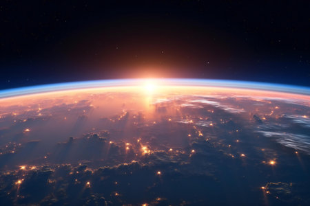View of the planet Earth from space during a sunrise.の素材