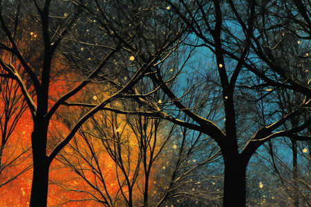 winter forest with snow and trees in the background, digital painting effectの素材