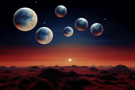 Fantasy landscape with planets and nebula.の素材