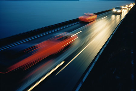 car on the highway at night, motion blur, long exposure.の素材