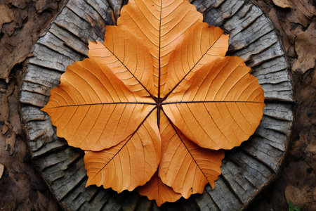 Autumn leaves on a wooden background. Autumn background. Top view.の素材