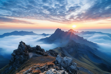 Mountain landscape. Sunrise in the mountains. Caucasus, Russia.の素材