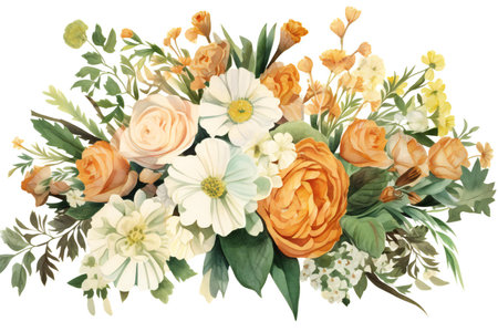 Watercolor floral bouquet isolated on white background. Hand drawn illustration.の素材