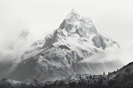 Snowy mountain peak in Himalayas, Annapurna Conservation Area, Nepalの素材