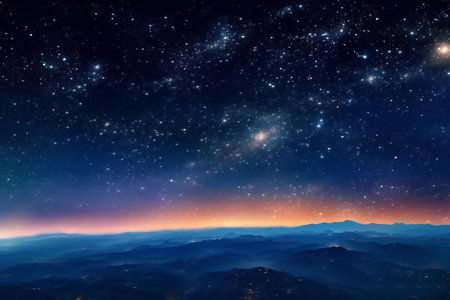 Night sky with stars and milky way over the mountains.の素材