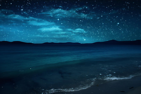 Night sky with stars over the sea.の素材