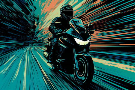 Motorcycle rider on the road. illustration of a motorcycle.の素材