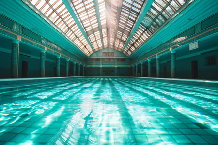 Swimming pool in a spa center with swimming pool and blue lightの素材