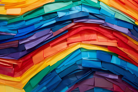 Colorful origami paper background, close-up. Rainbow colorsの素材